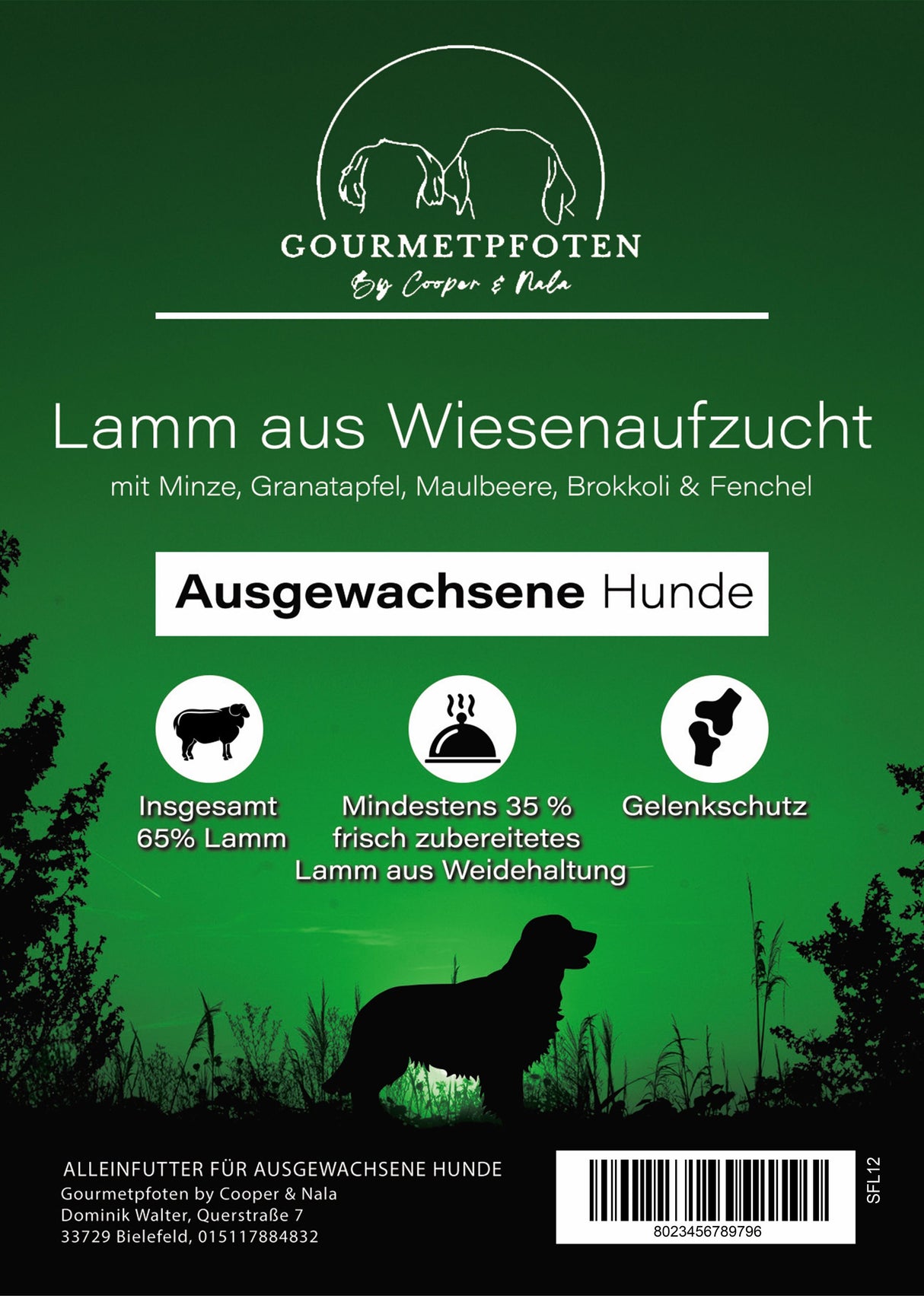 Trockenfutter Lamm aus Wiesenaufzucht mit Minze, Granatapfel, Maulbeere, Brokkoli & Fenchel