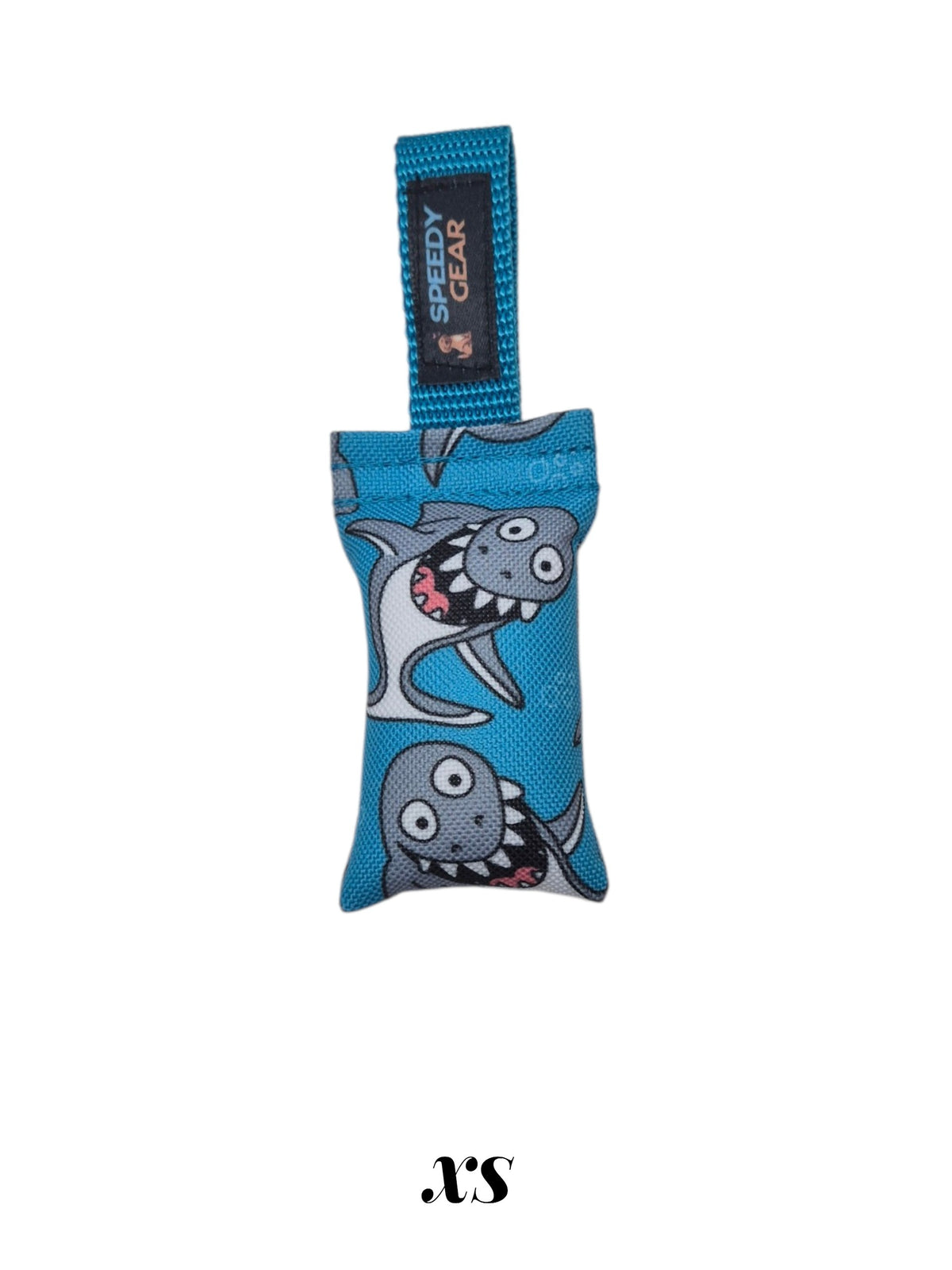 gourmetpfoten.de SPEEDY GEAR Beißkissen für Hunde in Blau mit Hai-Motiv und praktischer Handschlaufe, Größe XS