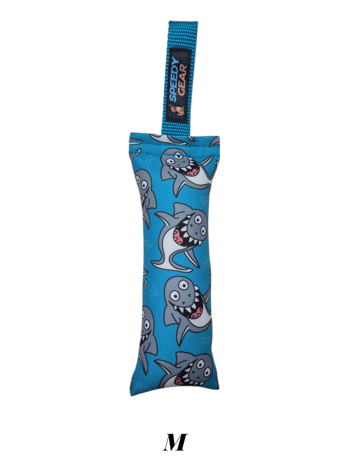 gourmetpfoten.de SPEEDY GEAR Beißkissen für Hunde in Blau mit Hai-Muster und praktischer Handschlaufe