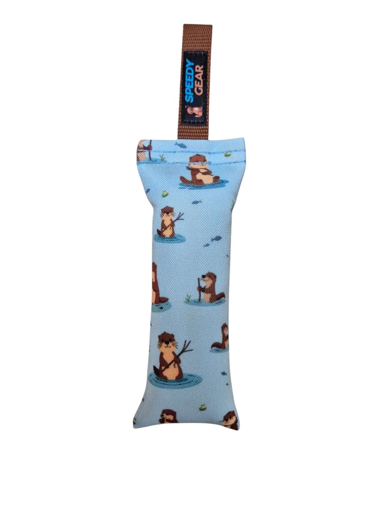 gourmetpfoten.de Speedy Gear Dummy Otter in Hellblau mit Fischotter-Muster und praktischer Wurfschlaufe für Hunde