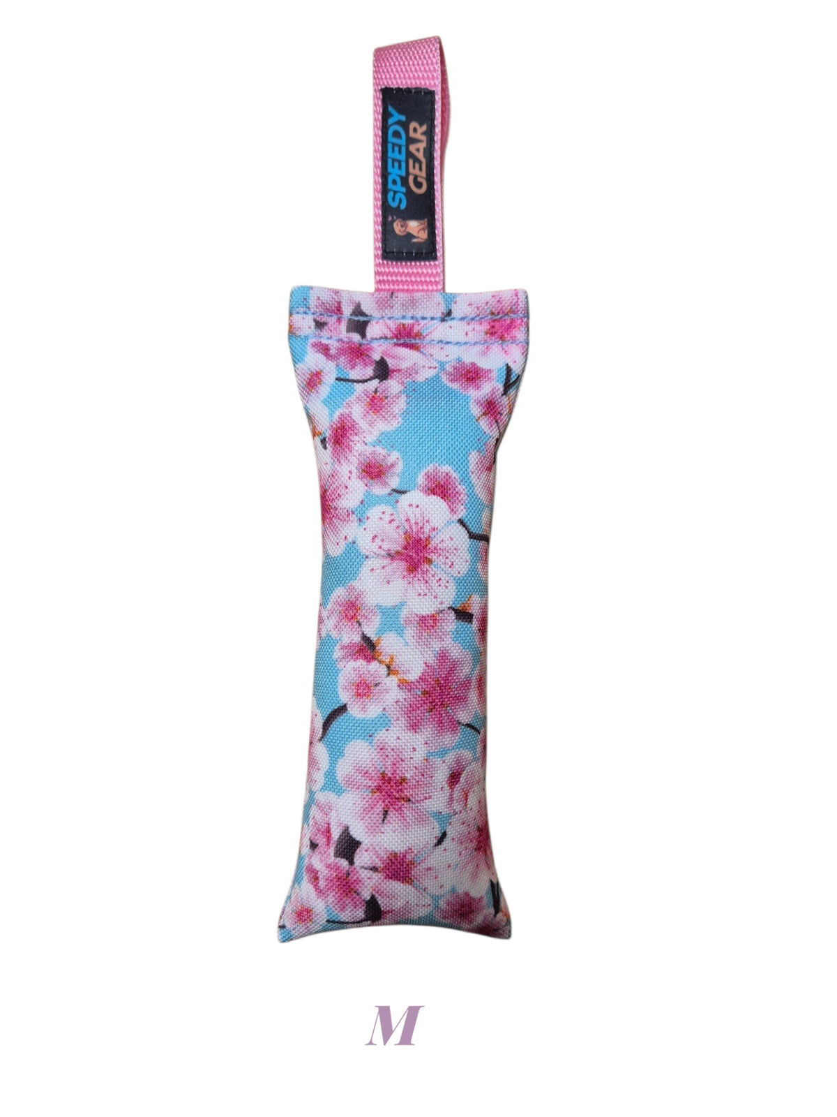 gourmetpfoten.de SPEEDY GEAR Zerrspielzeug für Hunde mit Kirschblüten-Muster auf hellblauem Grund und Handschlaufe