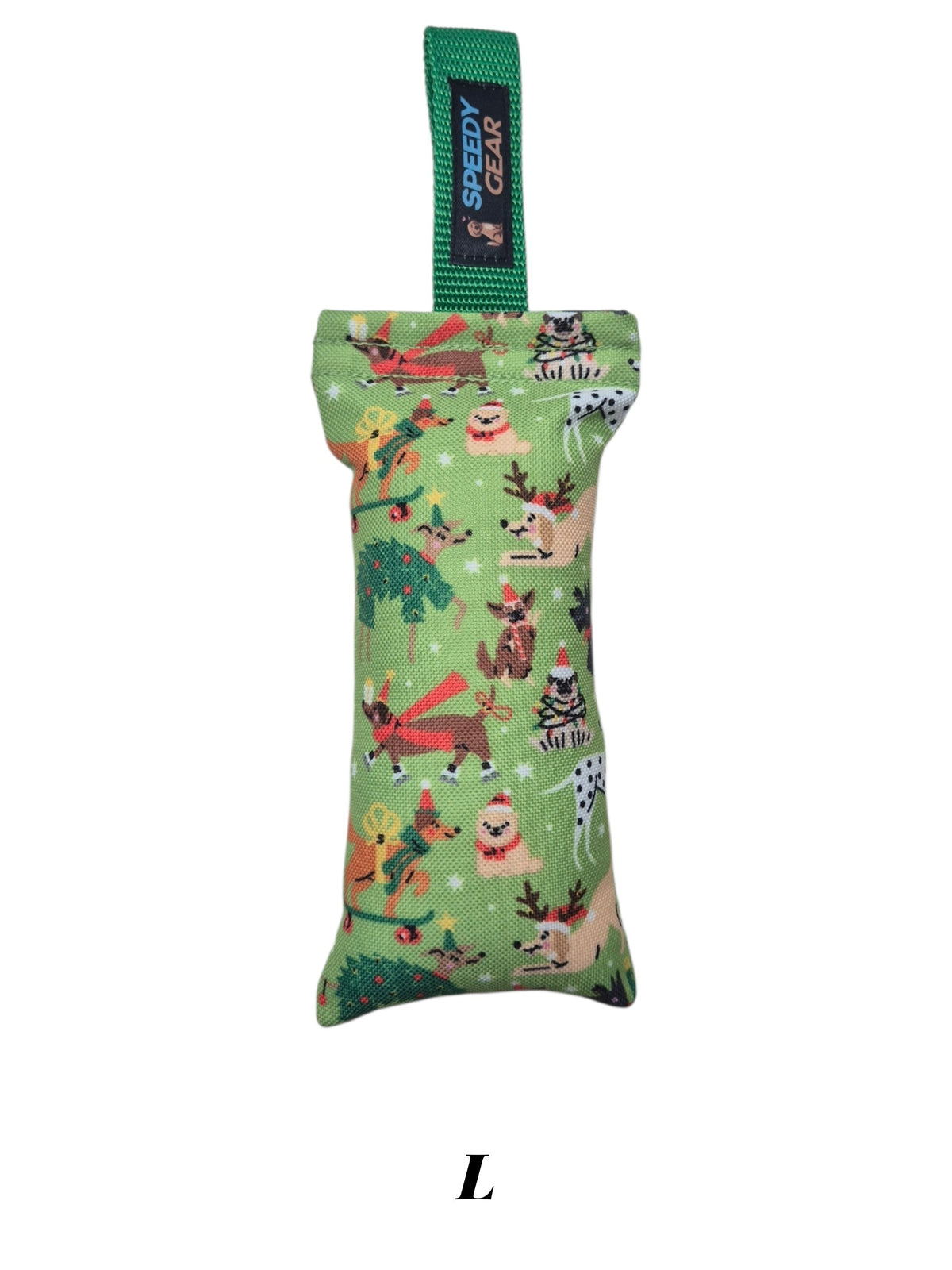 gourmetpfoten.de SPEEDY GEAR Hundespielzeug in Grün mit weihnachtlichem Tiermotiv und praktischer Zerrschlaufe