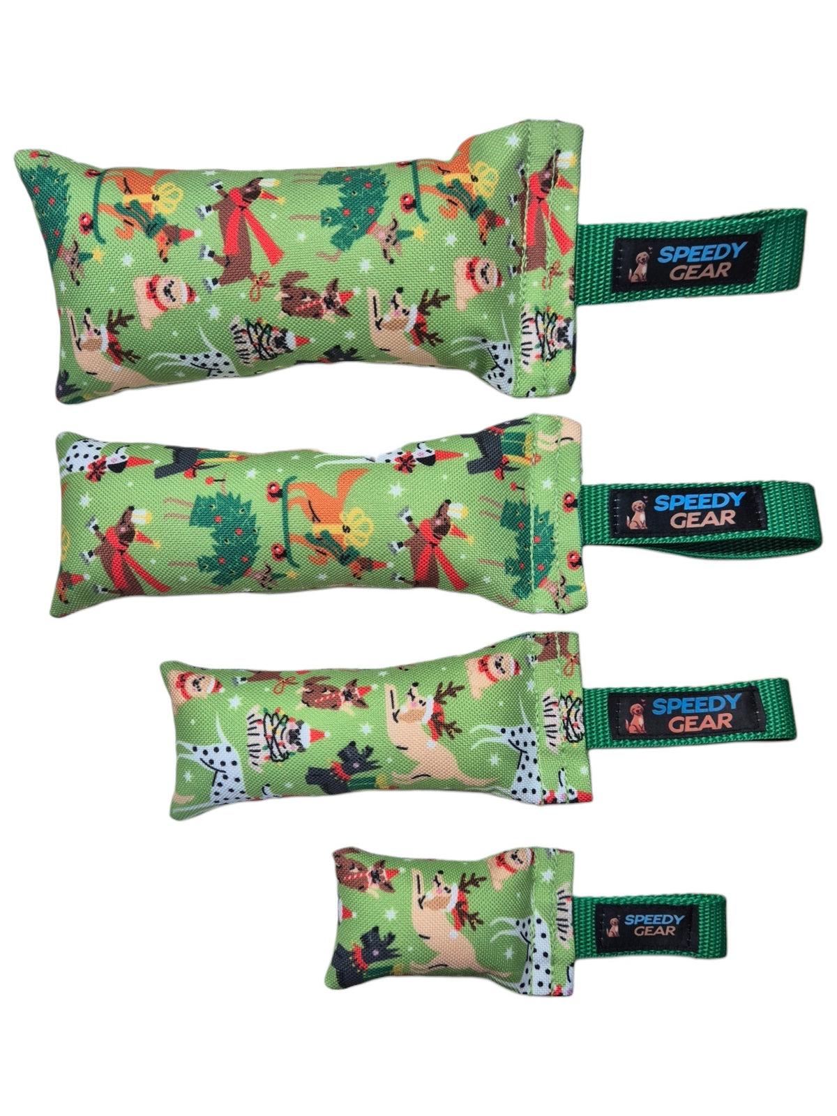 gourmetpfoten.de SPEEDY GEAR Hundespielzeug in Grün mit weihnachtlichem Tiermotiv und praktischer Trageschlaufe