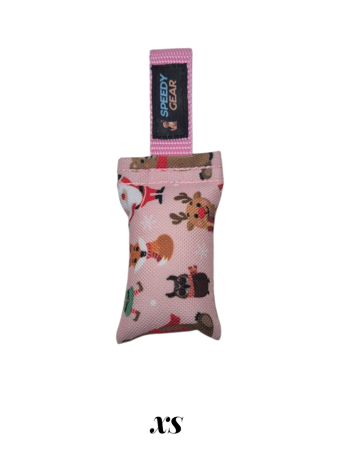 gourmetpfoten.de SPEEDY GEAR Zerrspielzeug für Hunde in Rosa mit weihnachtlichem Muster und praktischer Handschlaufe
