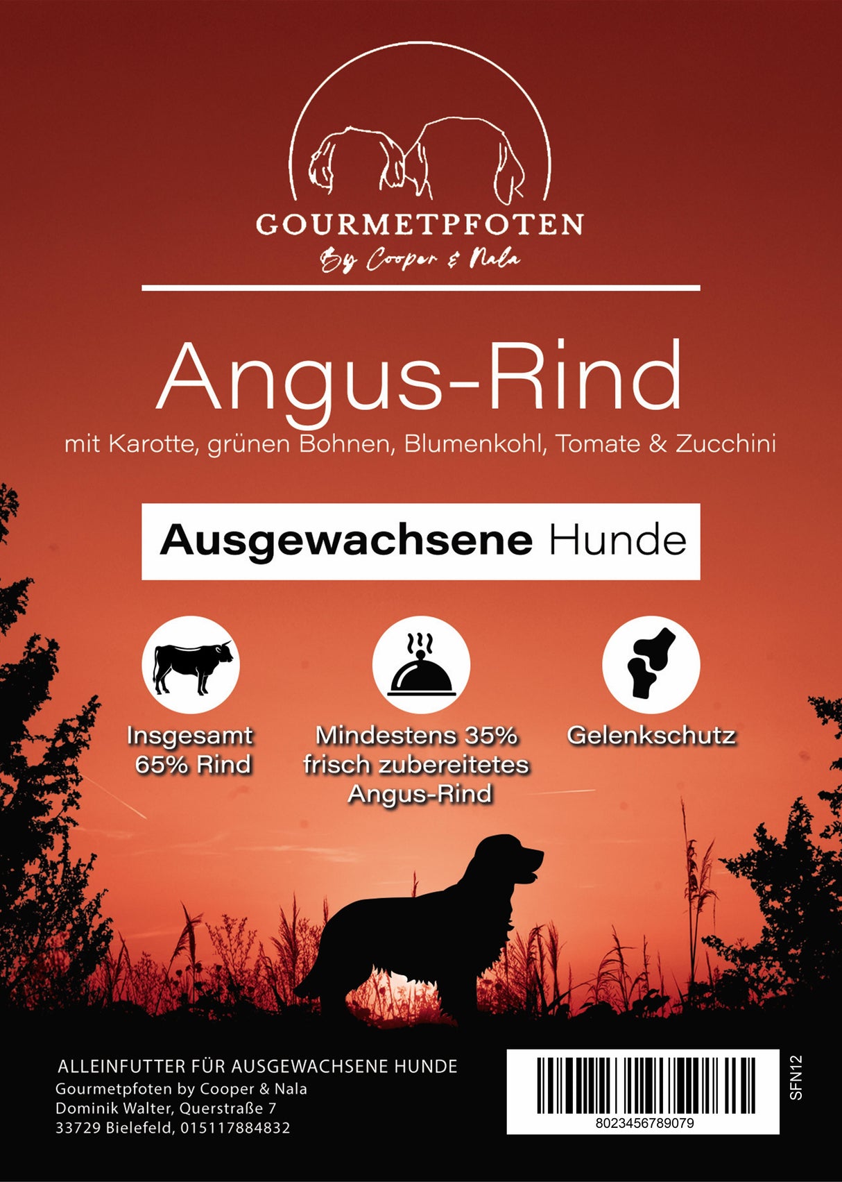 Trockenfutter Angus Rind mit Karotte, grünen Bohnen, Blumenkohl, Tomate & Zucchini