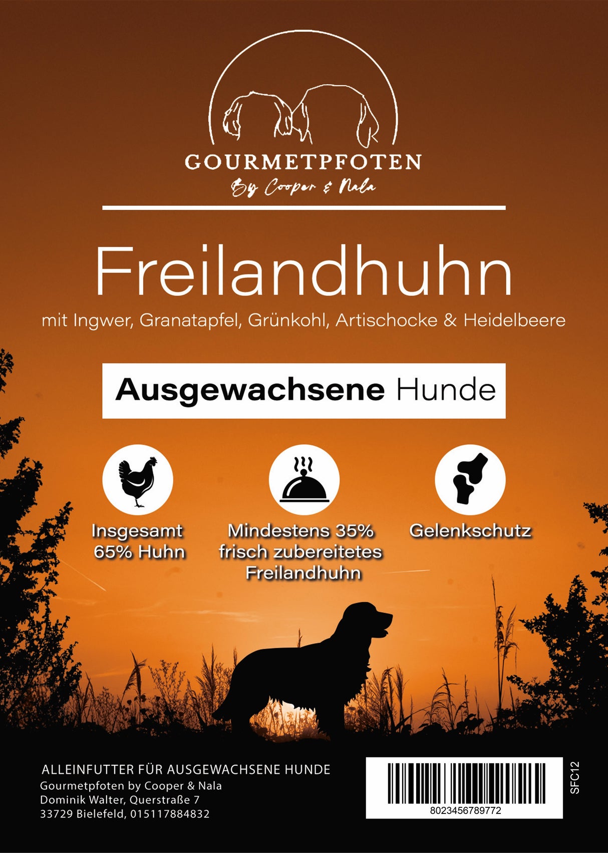 Trockenfutter Freilandhuhn mit Ingwer, Granatapfel, Grünkohl, Artischocke & Heidelbeere