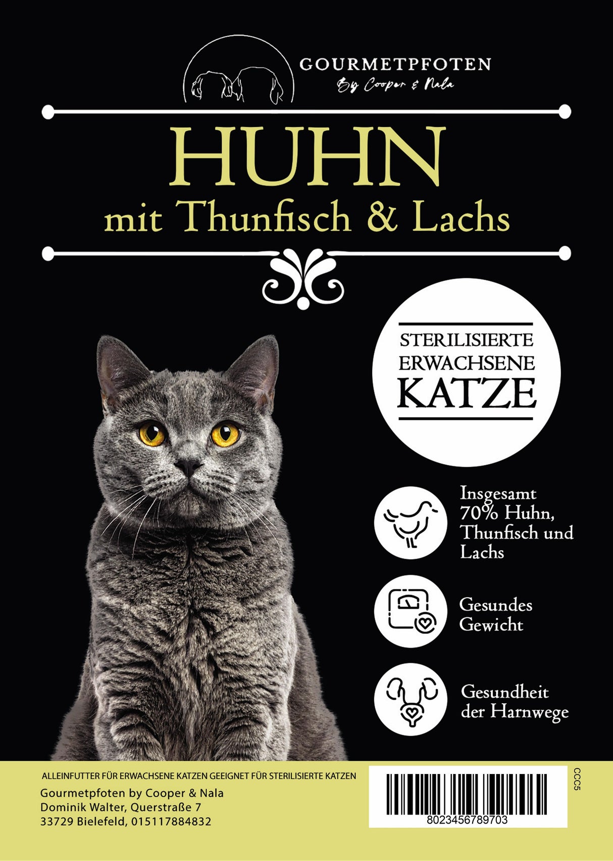Trockenfutter mit Huhn, Thunfisch & Lachs Erwachsene Katzen