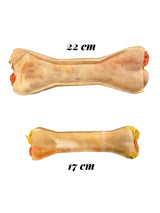 gourmetpfoten.de Büffelhaut-Kauknochen mit Lachsfüllung in 17 cm und 22 cm Länge zur natürlichen Zahnpflege für Hunde