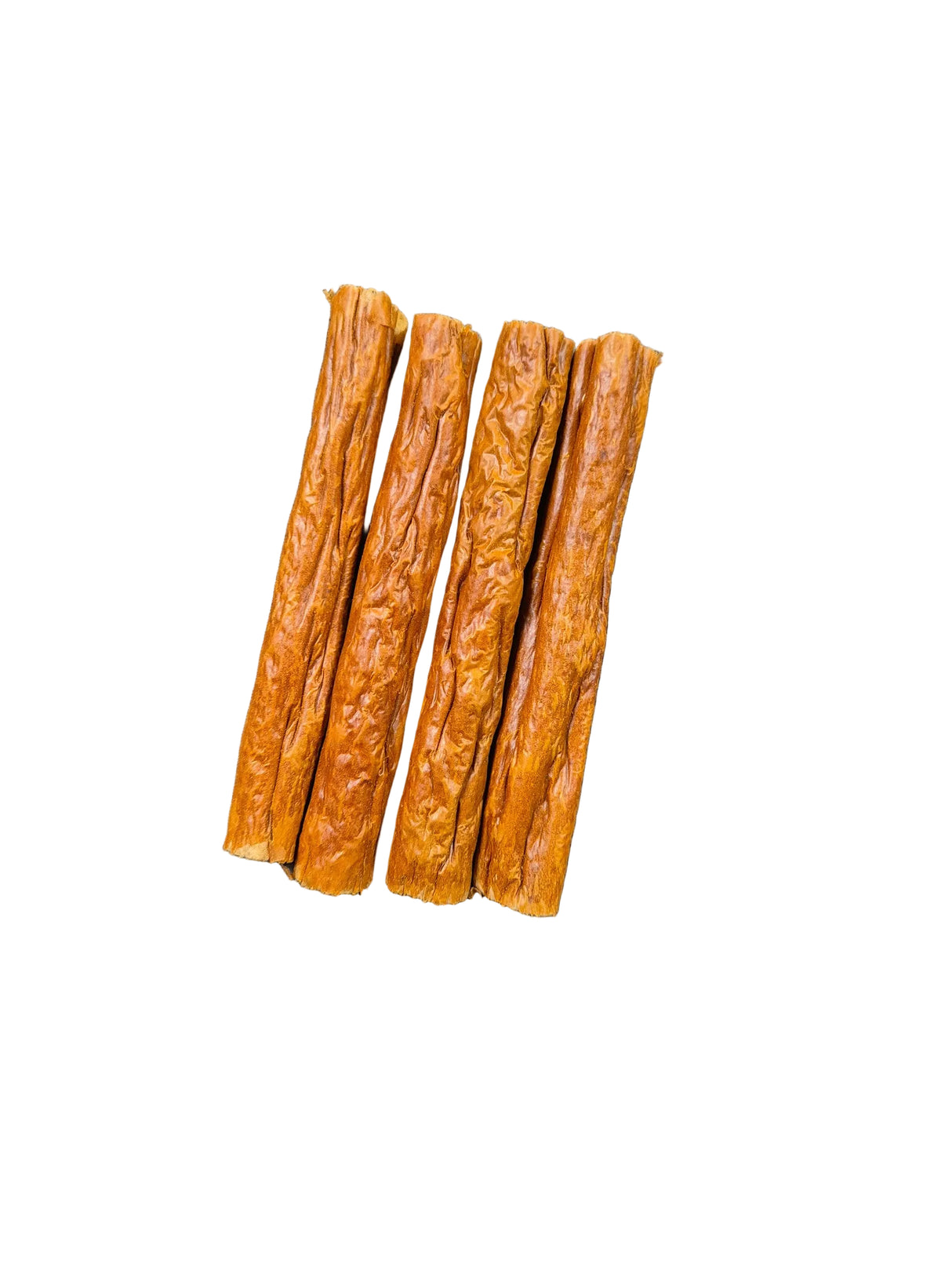 Vier natürliche gourmetpfoten.de Kausnacks in länglicher Form zur Zahnpflege auf einer grauen Unterlage