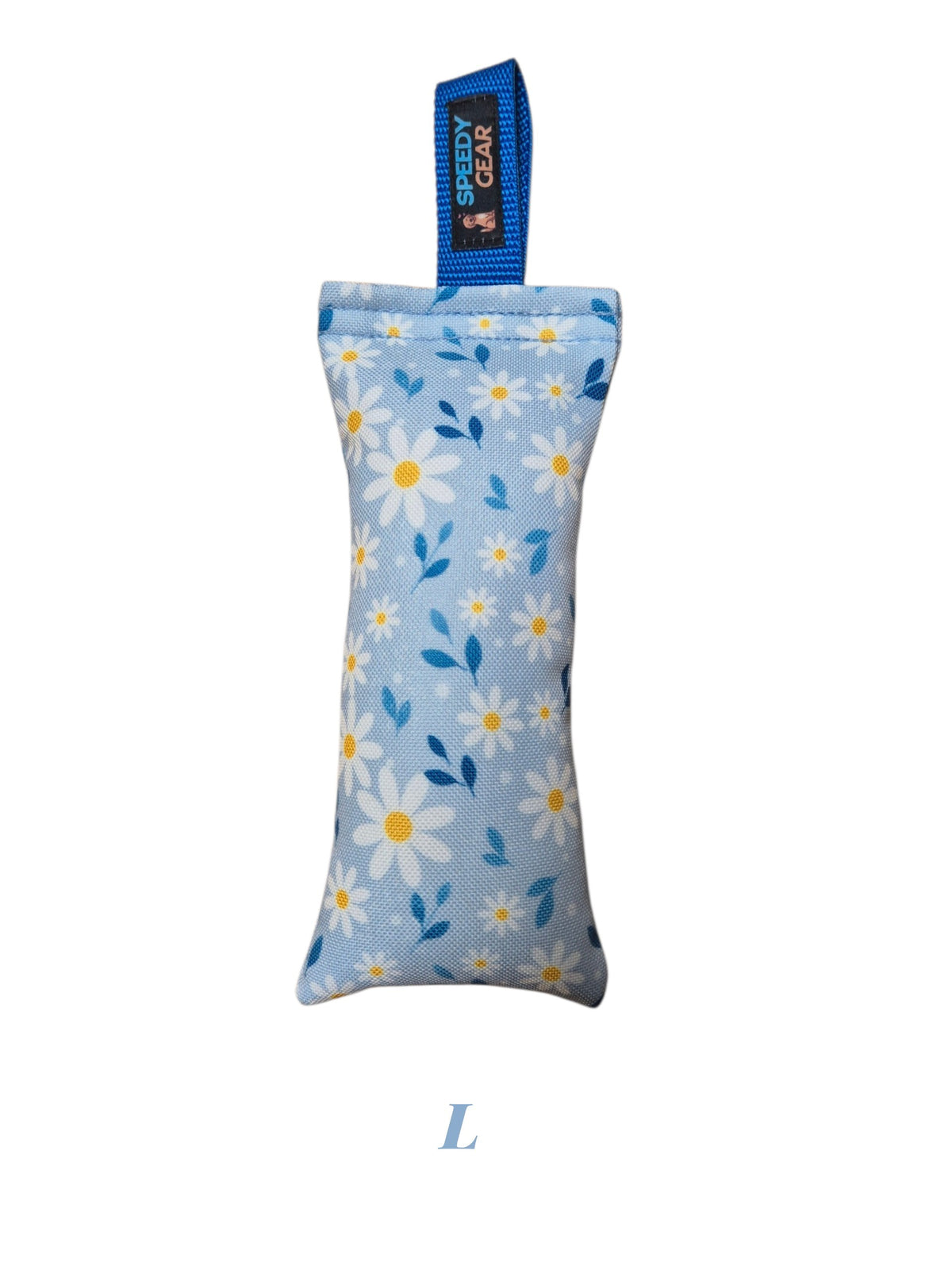 gourmetpfoten.de SPEEDY GEAR Beißkissen für Hunde mit blauem Gänseblümchen-Muster und praktischer Handschlaufe