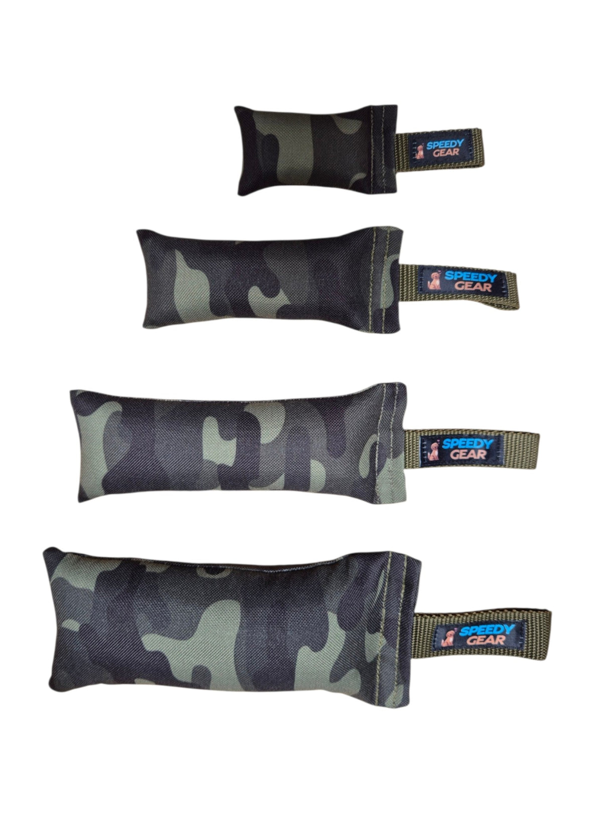 gourmetpfoten.de SPEEDY GEAR Beißwurst Spielzeug in vier verschiedenen Größen mit robustem Camouflage-Muster