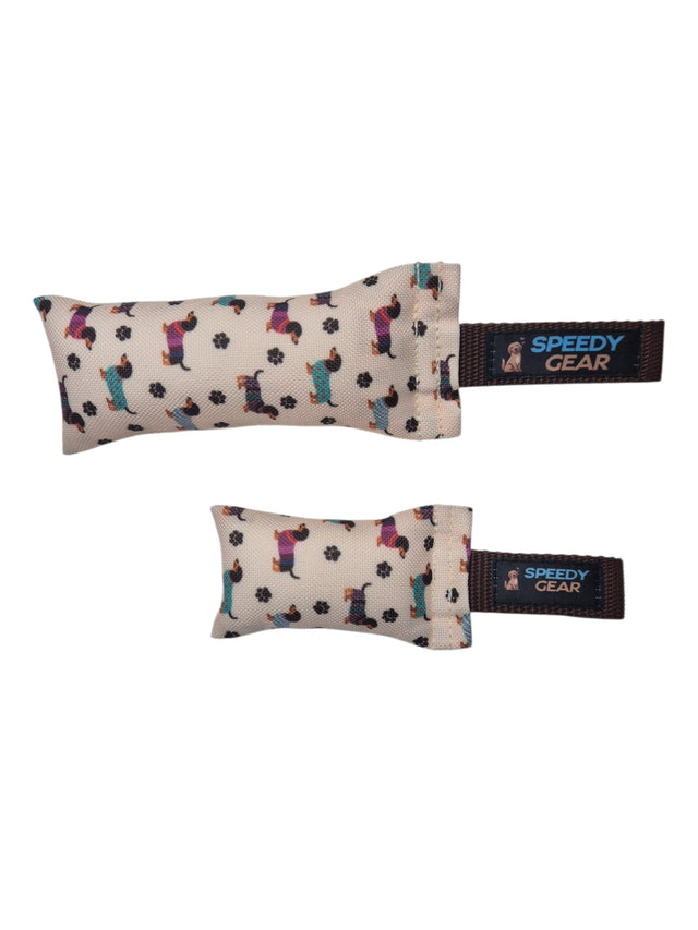 gourmetpfoten.de SPEEDY GEAR Zerrspielzeug für Hunde mit Dackel-Muster und praktischer Schlaufe in zwei Größen