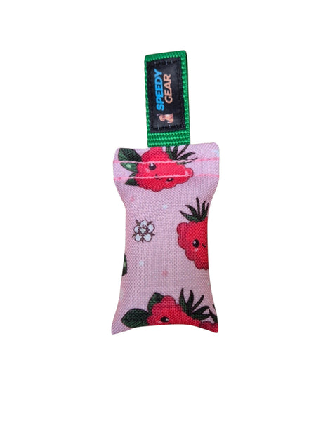 gourmetpfoten.de Speedy Gear Dummy mit Himbeer-Muster, rosa Apportierspielzeug aus Polyester mit grüner Schlaufe