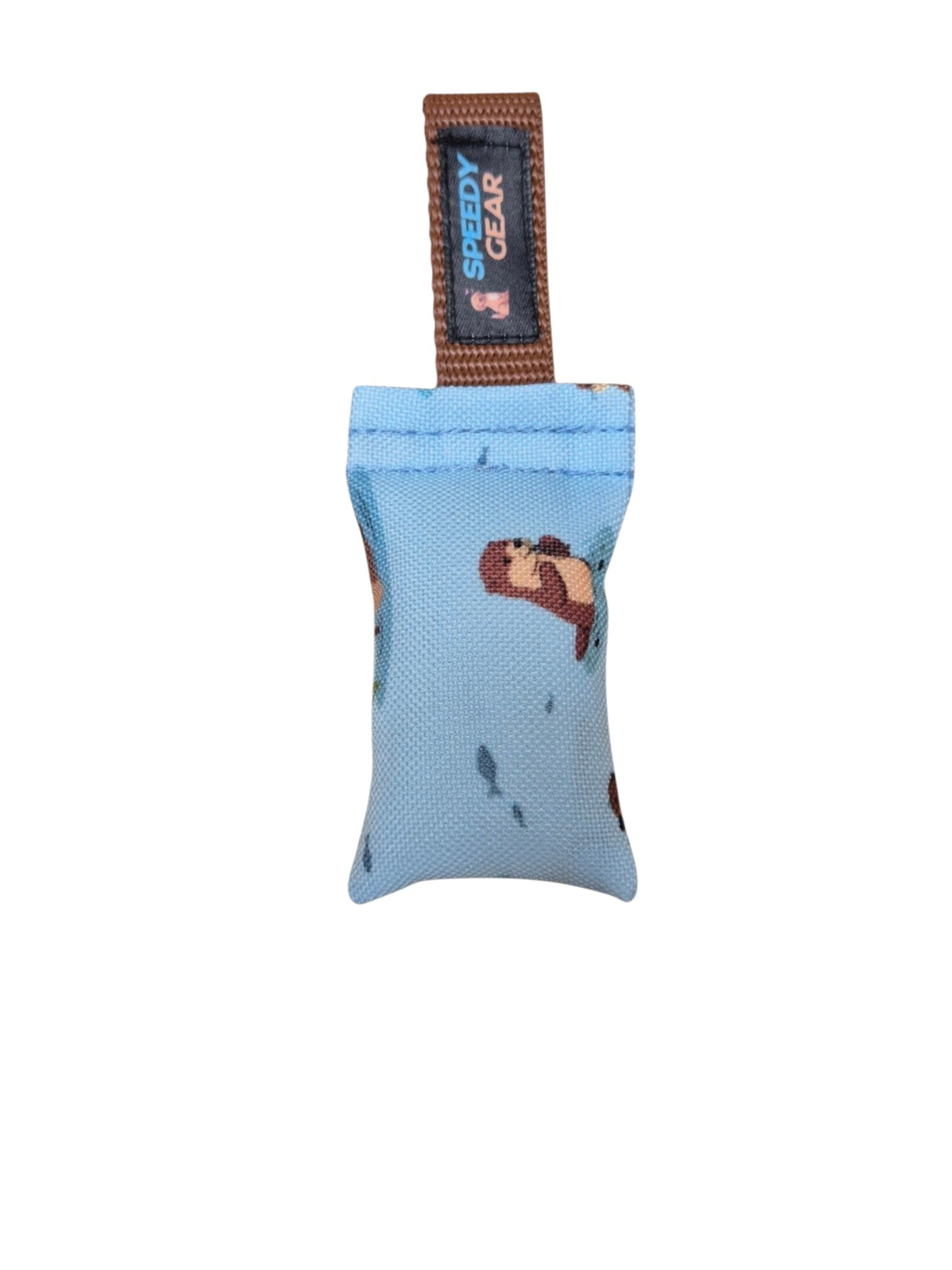 gourmetpfoten.de Speedy Gear Dummy Otter in Hellblau mit Fisch-Motiv und robuster Wurfschlaufe für Apportiertraining