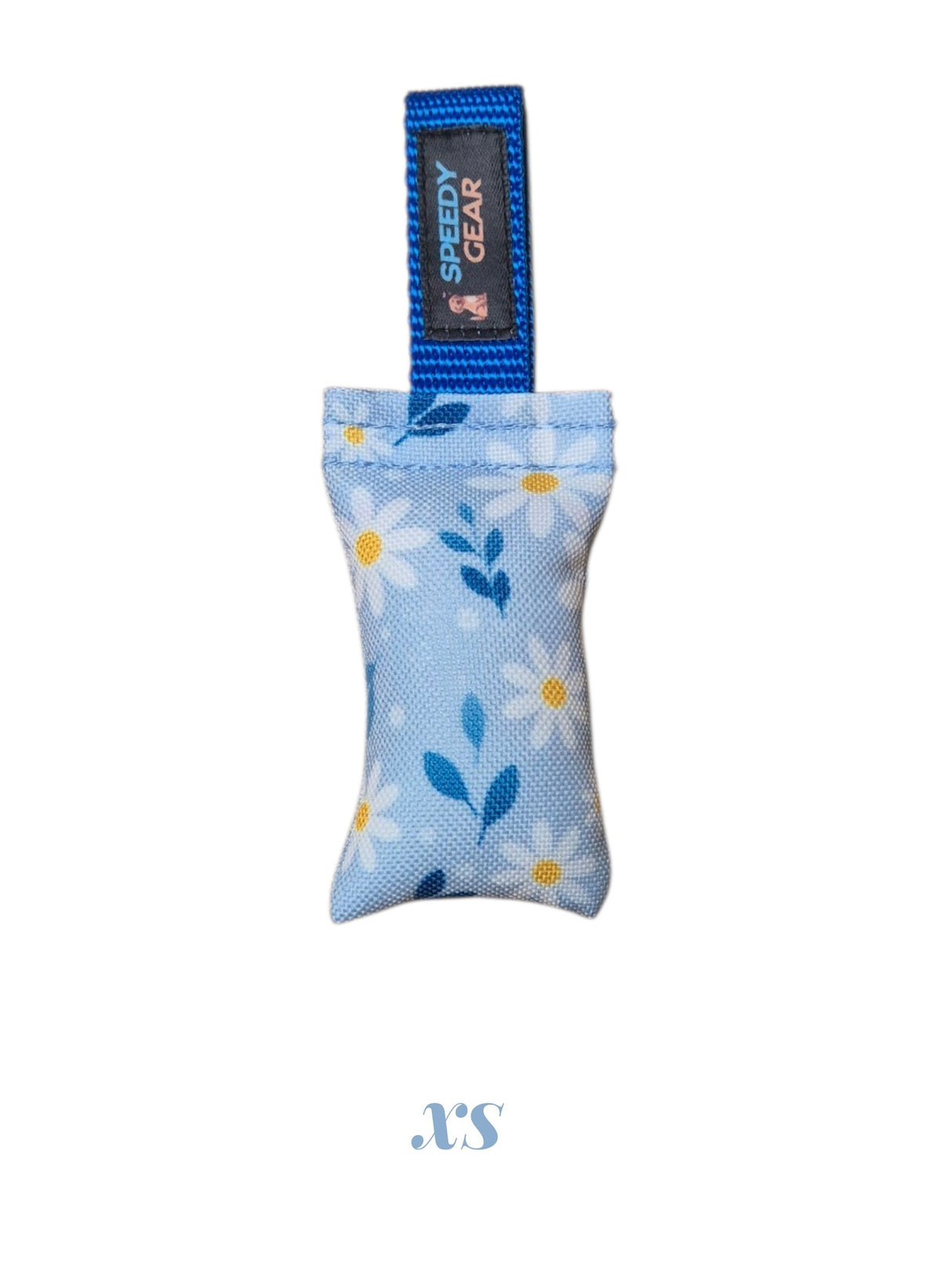 gourmetpfoten.de SPEEDY GEAR Zerrspielzeug in Hellblau mit Gänseblümchen-Muster und blauer Handschlaufe