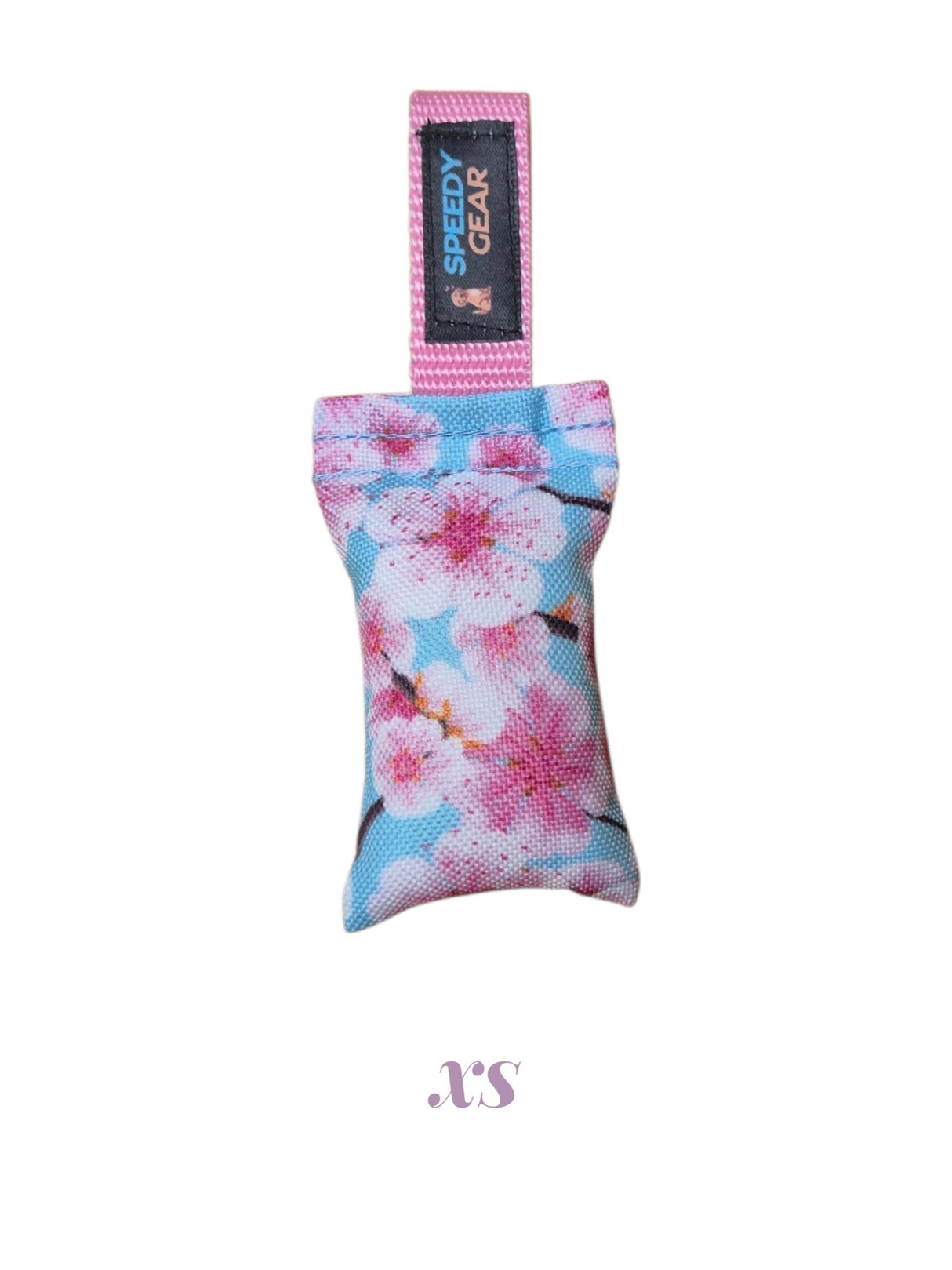 gourmetpfoten.de SPEEDY GEAR Zerrspielzeug für Hunde in XS mit Kirschblüten-Muster auf hellblauem Stoff