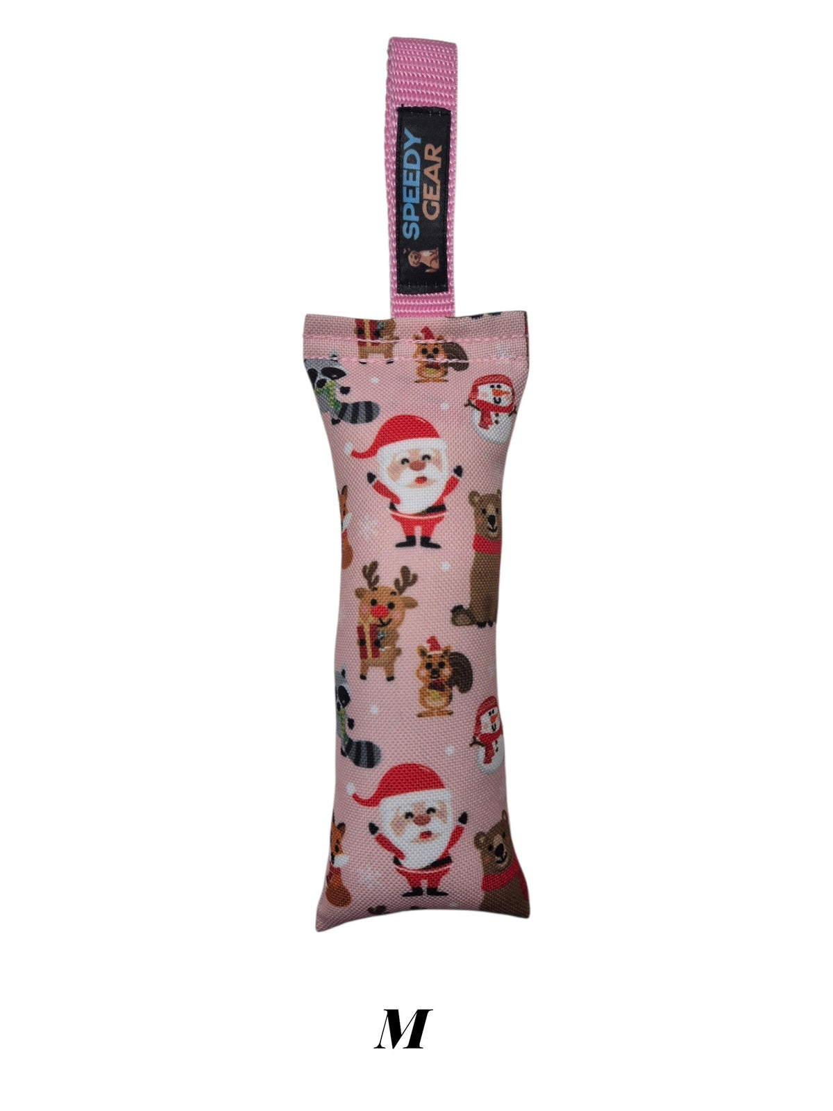 gourmetpfoten.de SPEEDY GEAR Zerrspielzeug für Hunde in Rosa mit weihnachtlichem Muster und praktischer Handschlaufe