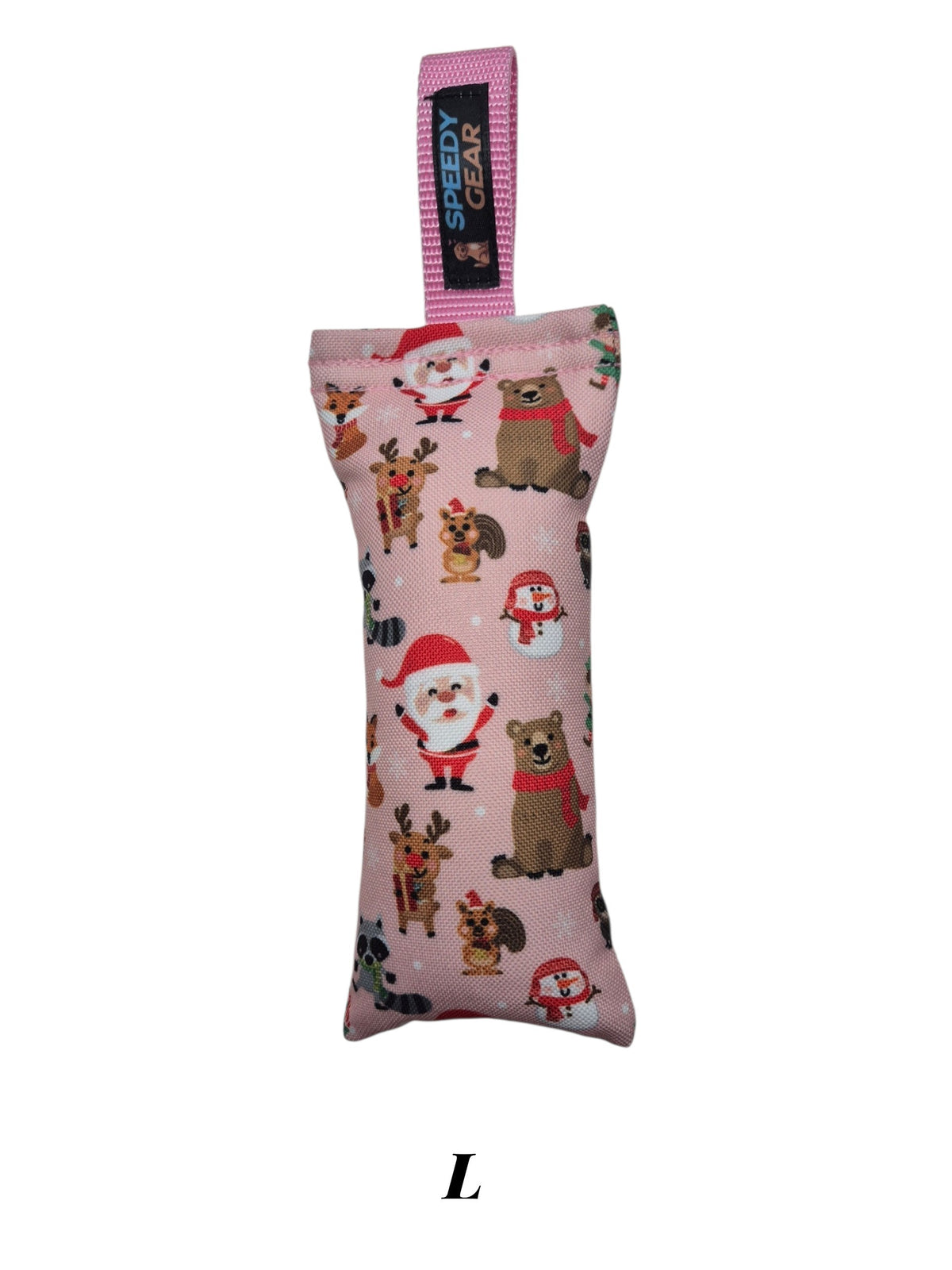 gourmetpfoten.de SPEEDY GEAR Zerrspielzeug für Hunde in Rosa mit weihnachtlichem Muster und praktischer Handschlaufe