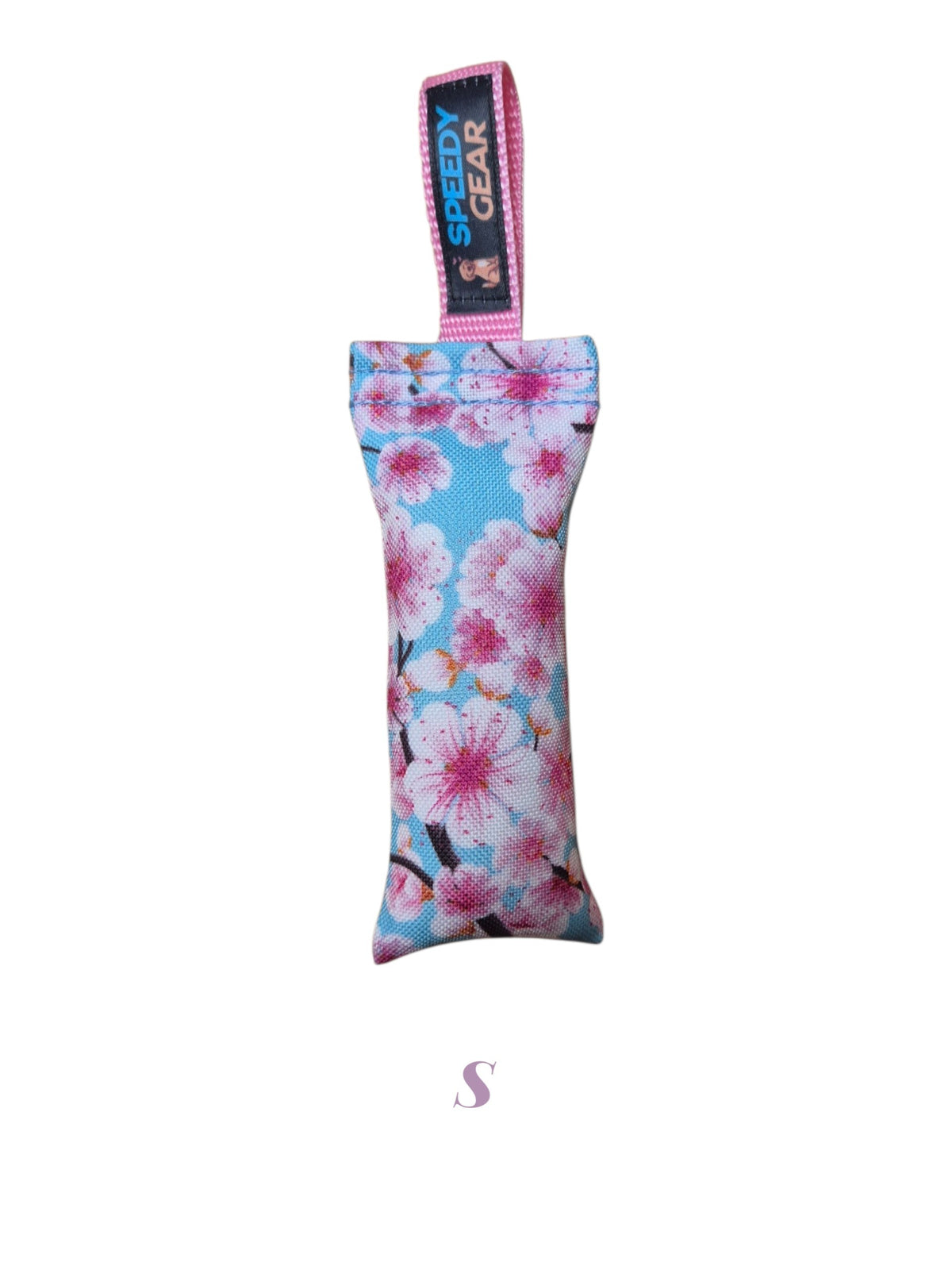 gourmetpfoten.de SPEEDY GEAR Zerrspielzeug für Hunde mit Kirschblüten-Muster auf hellblauem Stoff und Handschlaufe