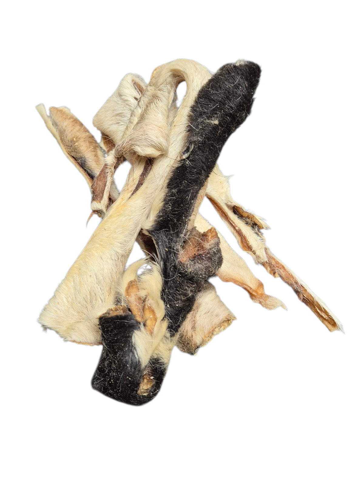 gourmetpfoten.de naturbelassene Ziegenhaut-Streifen mit Fell als gesunder Kausnack für Hunde